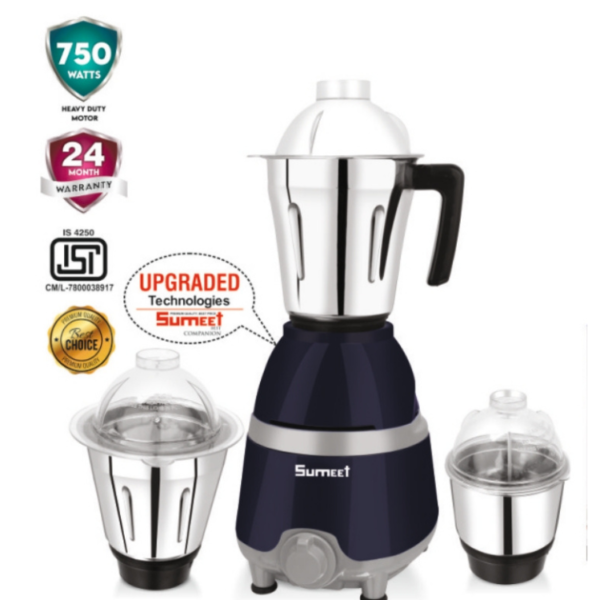 Sumeet Connect SD-212 750W Heavy Duty Mixer Grinder with 3 Stainless Steel Jars, ISI Certified, 24 Months Warranty on motor
