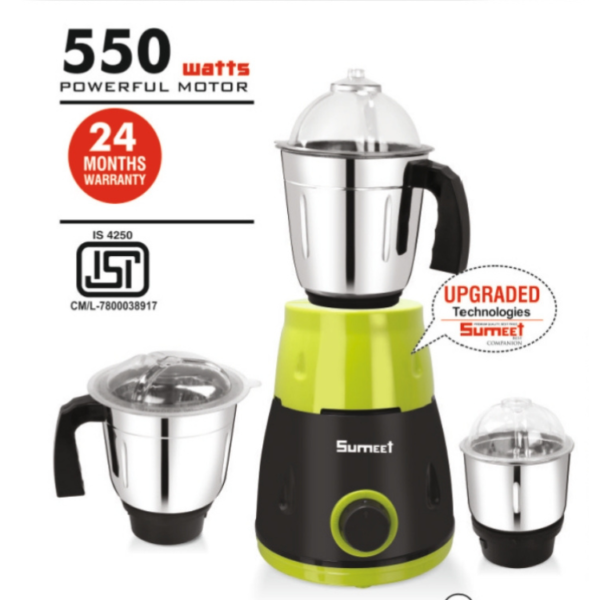Powerful 550W Sumeet SD-201 Mixer Grinder with 24 Months Warranty on motor & 3 Jars