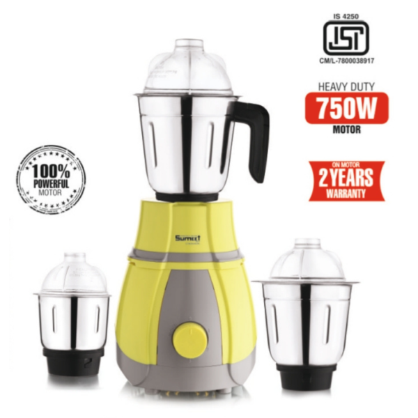 Sumeet Tesla 750W Mixer Grinder with 3 Stainless Steel Jars, Heavy Duty Motor & 2-Year Warranty on motor