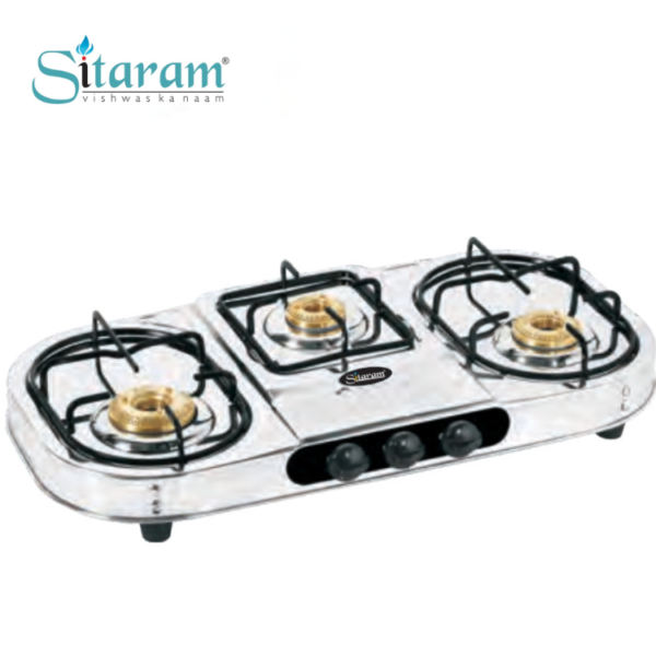Sitaram SR 311 3-Burner Stainless Steel Manual Gas Stove with Brass Burners