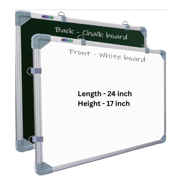Eduway Double Sided Whiteboard Chalkboard (24x17 Inch) - Reversible Non-Magnetic Writing Board with Aluminum Frame