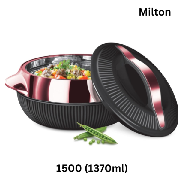 MILTON Fiesta 1500 Inner Stainless Steel Serving Casserole, 1370 ml, Black & Rose Gold (Copy)