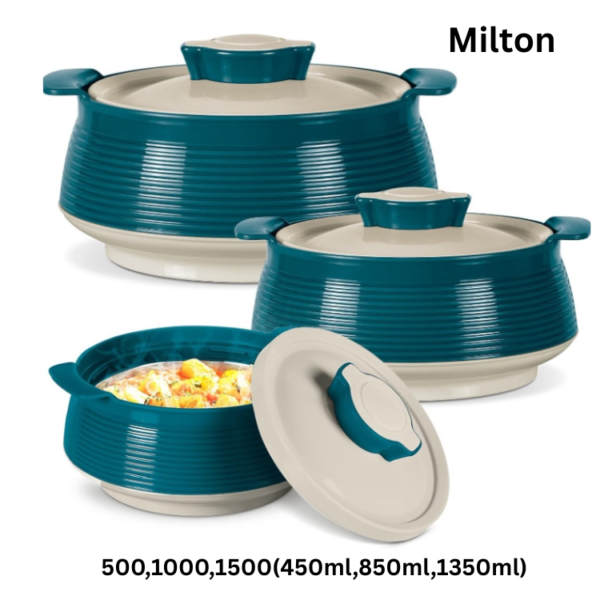 MILTON Venice Jr. Double Walled Inner Stainless Steel Serving Casserole Set of 3 (450 ml, 850 ml, 1350ml), marble green
