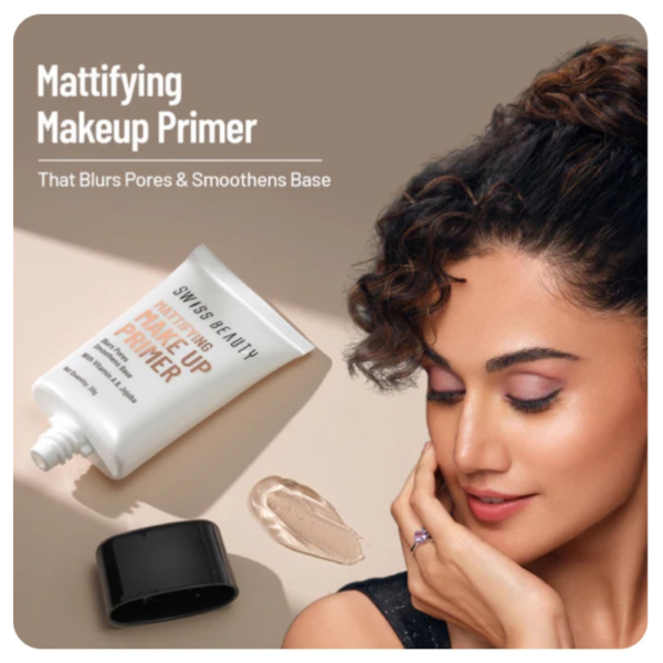 Swiss Beauty Mattifying Makeup Primer | Oil-Free Shine | Minimises Pores | Long-Lasting Base | All skin Types | 30ml