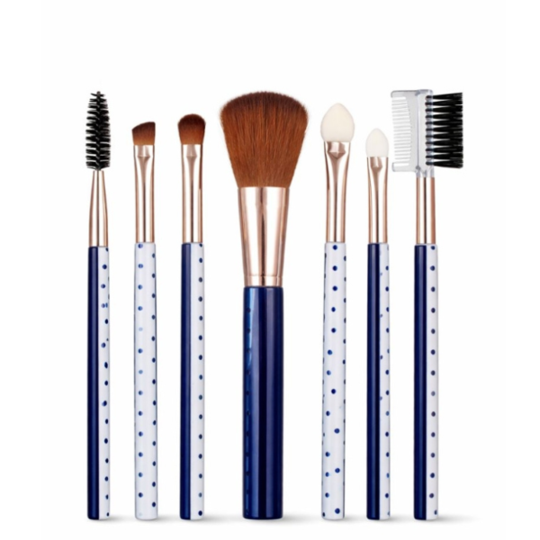 Stylish 7-Piece Blue Polka Dot Makeup Brush Set