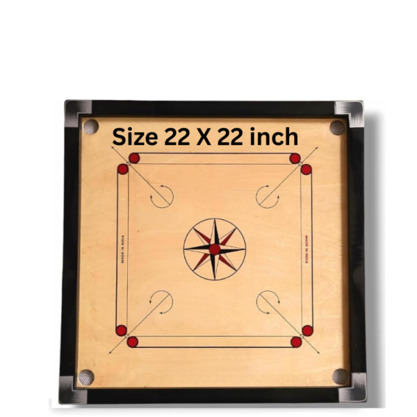 Power Carrom Board Game Set 22x22 Inch Wooden with Coins, Striker & Power Cards - Premium Tabletop Fun for Family.