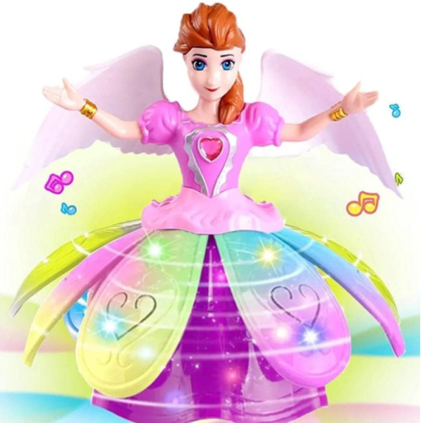 Dancing Angel Wings Fairy Toy with Universal Wheel Rotation, LED Lights & Music - Spinning Skirt Dance for Kids