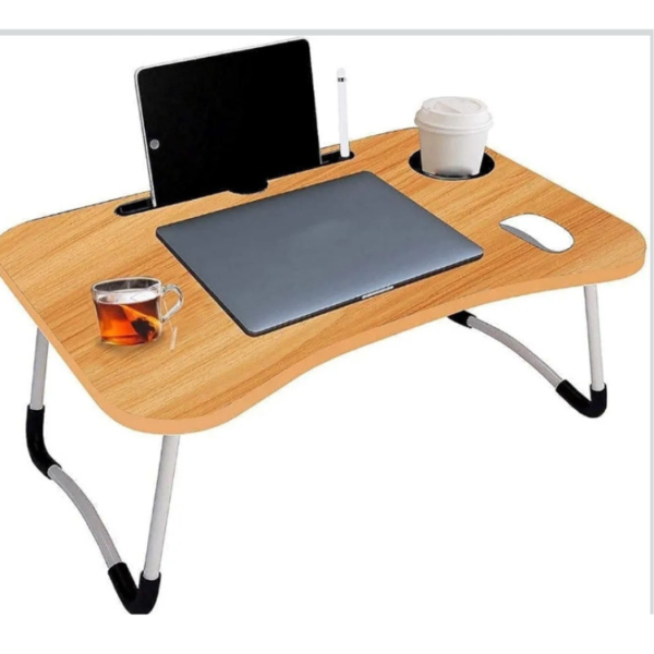 Foldable Laptop Bed Table with Cup Holder - Portable Wooden Study Desk for Sofa, Bed & Floor