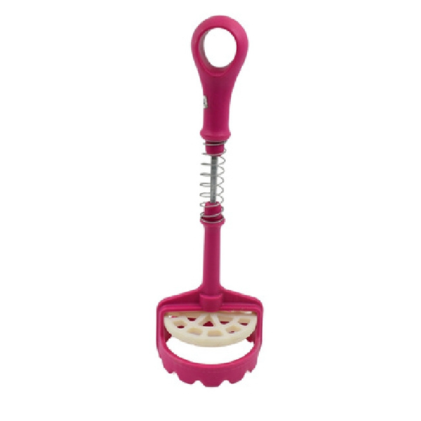 Pink Spring-Loaded Potato Masher for Smooth Purees
