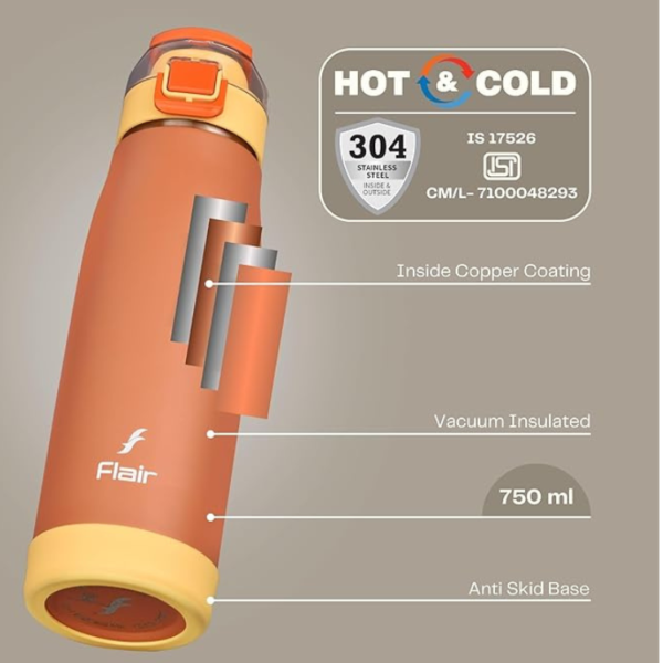 Flair sprint 750ml Vacuum Insulated 304 Stainless Steel "Hot & Cold" Water Bottle Orange