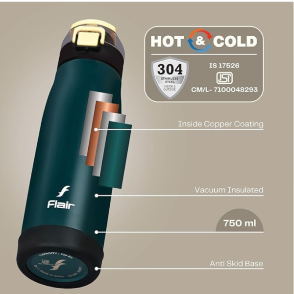 Flair sprint 750ml Vacuum Insulated 304 Stainless Steel "Hot & Cold" Water Bottle Dark Green