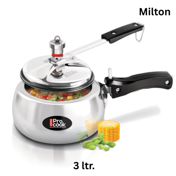 Milton Procook Alluminium inner Lid Non-Induction bottom curve pressure cooker 3 Ltr.