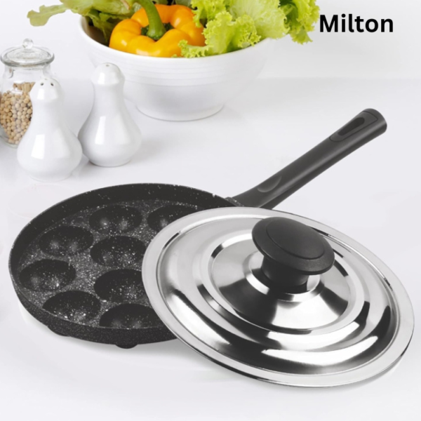 Milton Procook Non-Stick Appam patra with SS lid 12 pits