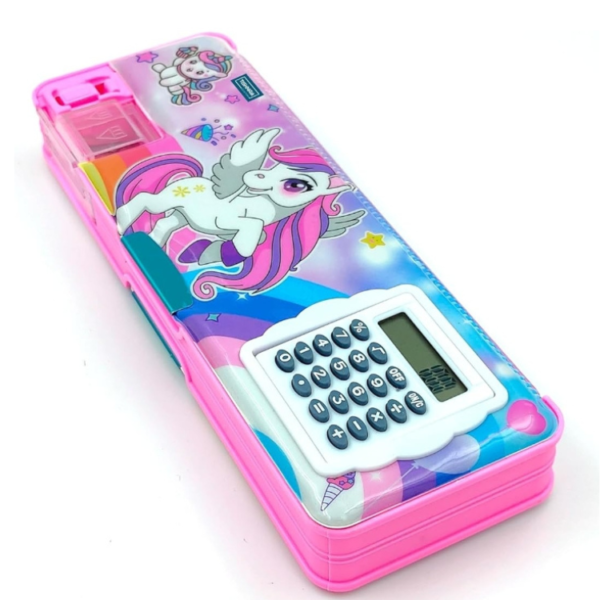 Multipurpose Magnetic Pencil Box with Built-in Calculator pink