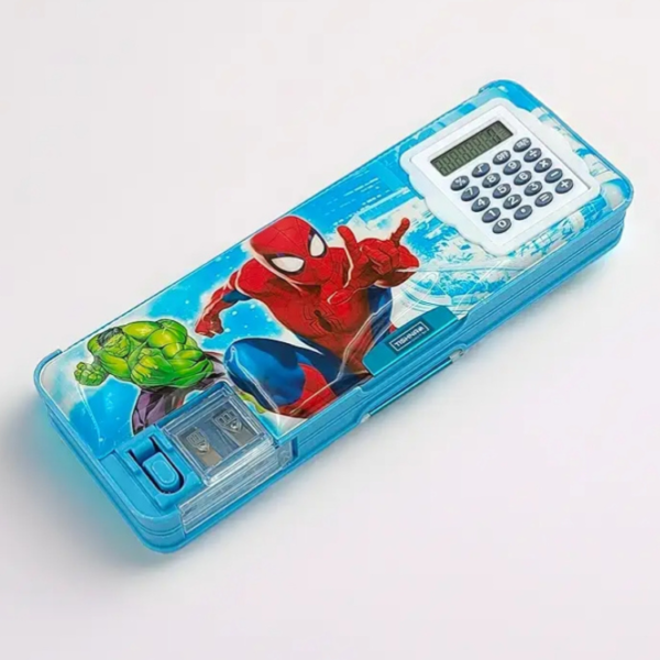 Multipurpose Magnetic Pencil Box with Built-in Calculator Blue Spiderman