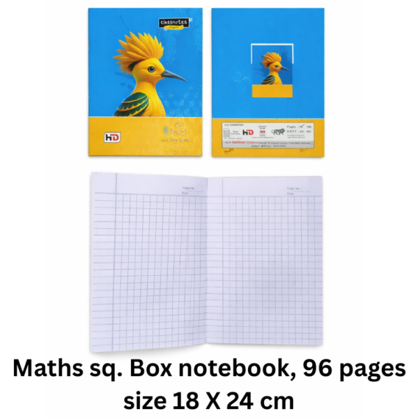 Premium Mathematics Square Box Notebook – 96 Pages, 18 x 24 cm (Single Line Grid)
