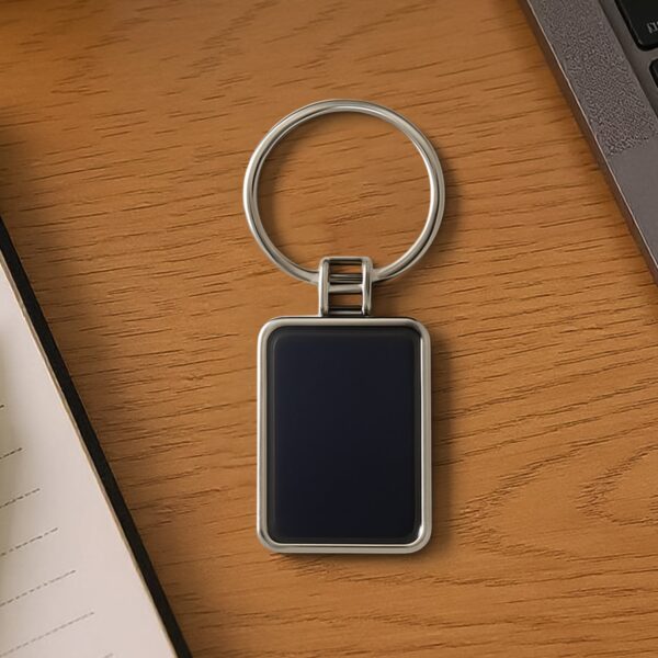 Rectangular Metal Keychain ? Durable Black & Silver Design