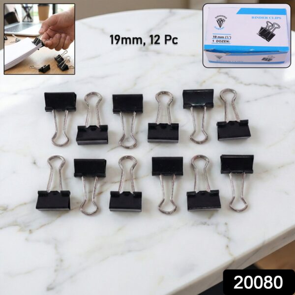 Black Metal Binder Clips 19mm ? Strong 12-Piece Set
