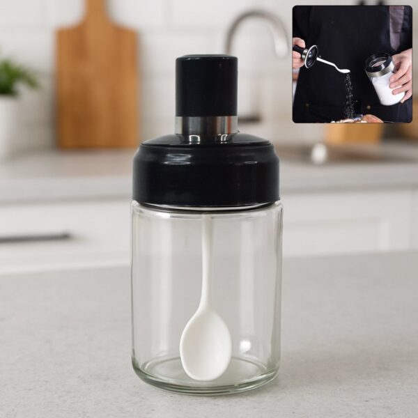 Glass Storage Jar with Built-In Spoon ? Airtight 250ml Container