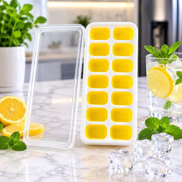 Ice Cube Tray with Spill-Proof Lid ? Effortless Ice Making and Space Saving