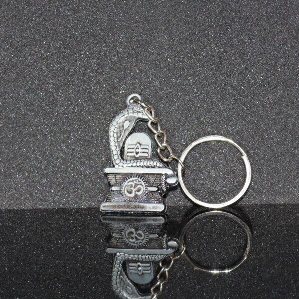 Shivling Keychain ? Elegant Silver Metal Design with Snake Motif