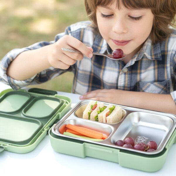 Fresca Stainless Steel 3 Compartment Lunch Box  Leakproof & Portable