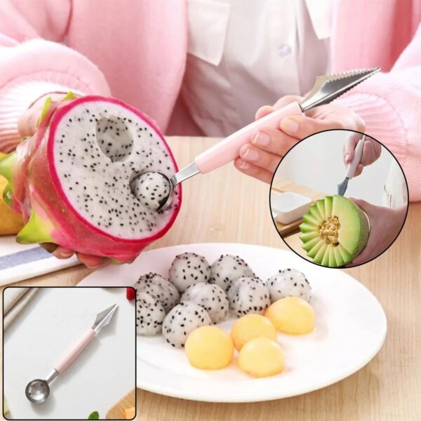 2 In 1 Fruit Carving Tool Watermelon Cutter Melon Baller Scoop Knife (1 Pc)