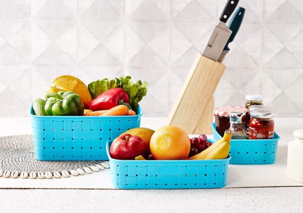 Storage Baskets Set ? Food-Grade Plastic, Sky Blue | Organivo