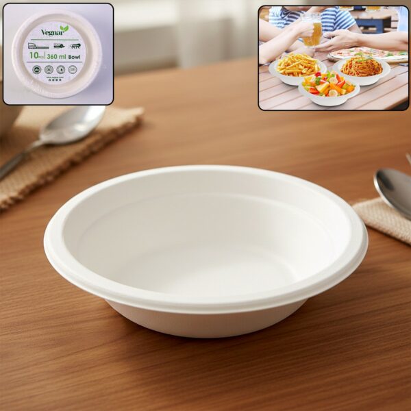 Disposable Food Serving Bowl Set ? 360ml Capacity, 10 Pieces