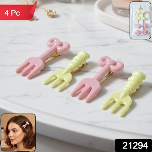 Mini Fork Hair Clips ? Pastel Set of 4 for Girls & Women