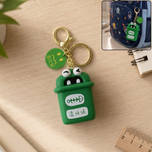 Trash Can Keychain ? Durable Plastic Mini Recycle Bin Charm