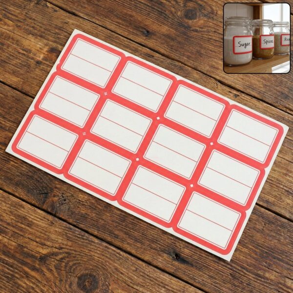 Self-Adhesive Label Sticker Sheet ? Red & White Rectangular