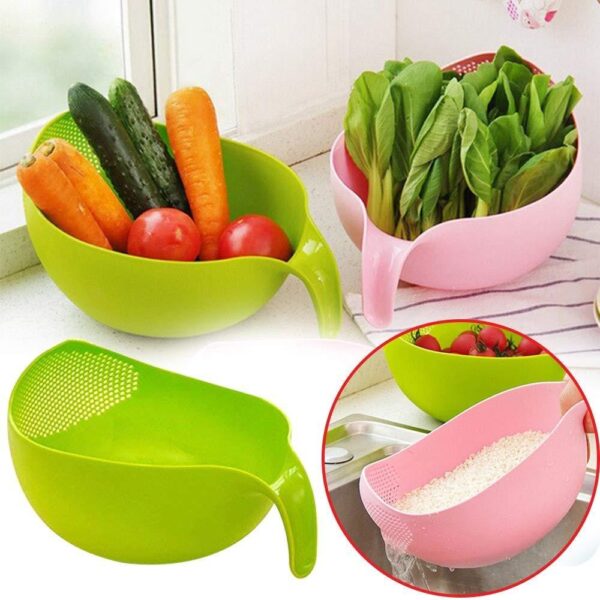 Rice Strainer Bowl Set ? Thick Plastic 3pc with Handle | Vastate