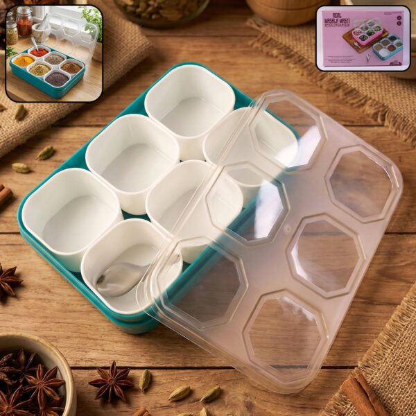 Spice Storage Box ? 6 Compartments for Easy Kitchen Organization