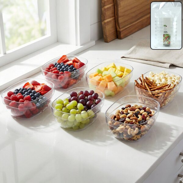 Clear Oval Serving Bowls Set ? 6-Piece Multipurpose Kitchen Essential