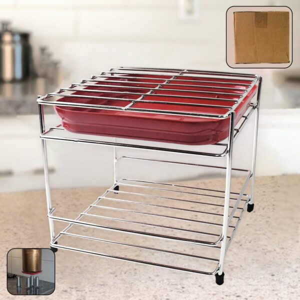 Stainless Steel 2-Tier Kitchen Utensil Storage Stand ? Durable & Space-Saving